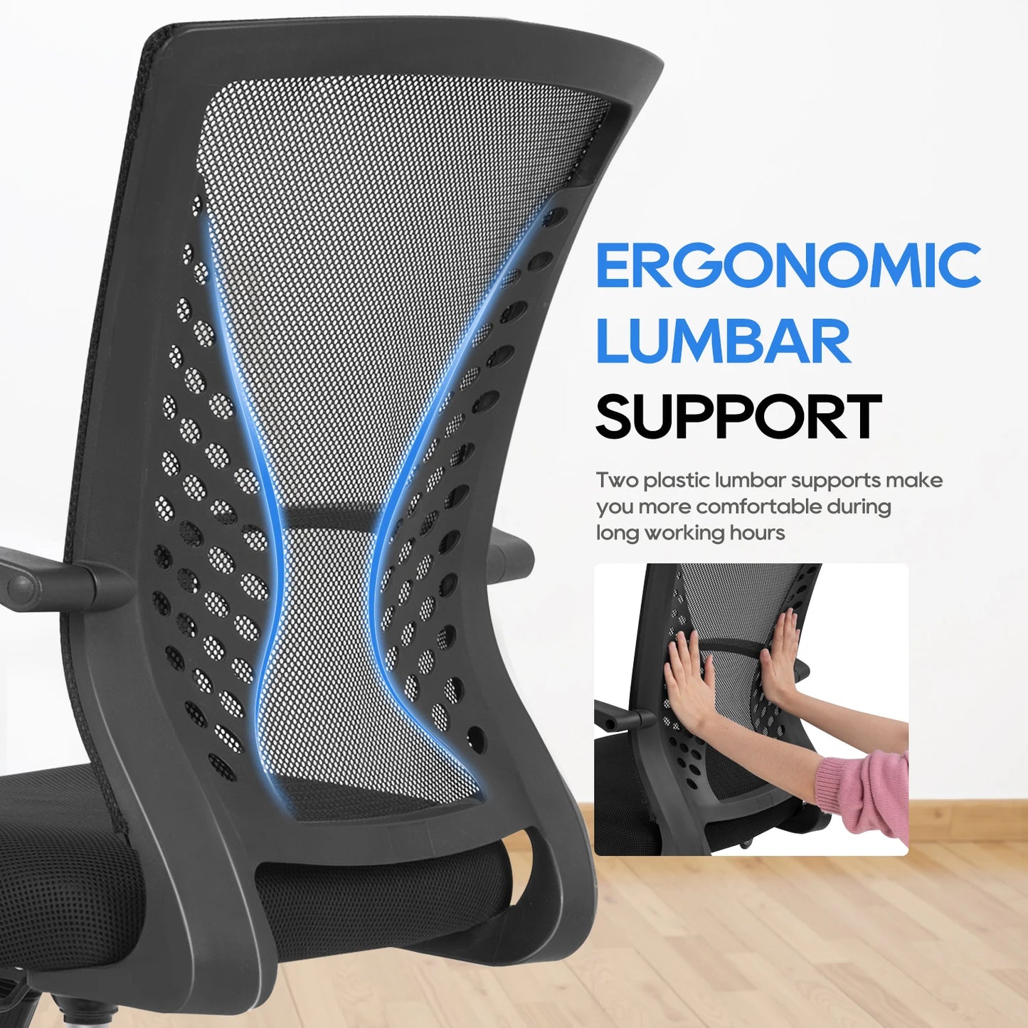 Office Chair Mesh Chair Ergonomic Computer Desk Chair Mid Back Swivel Lumbar Support with Armrest