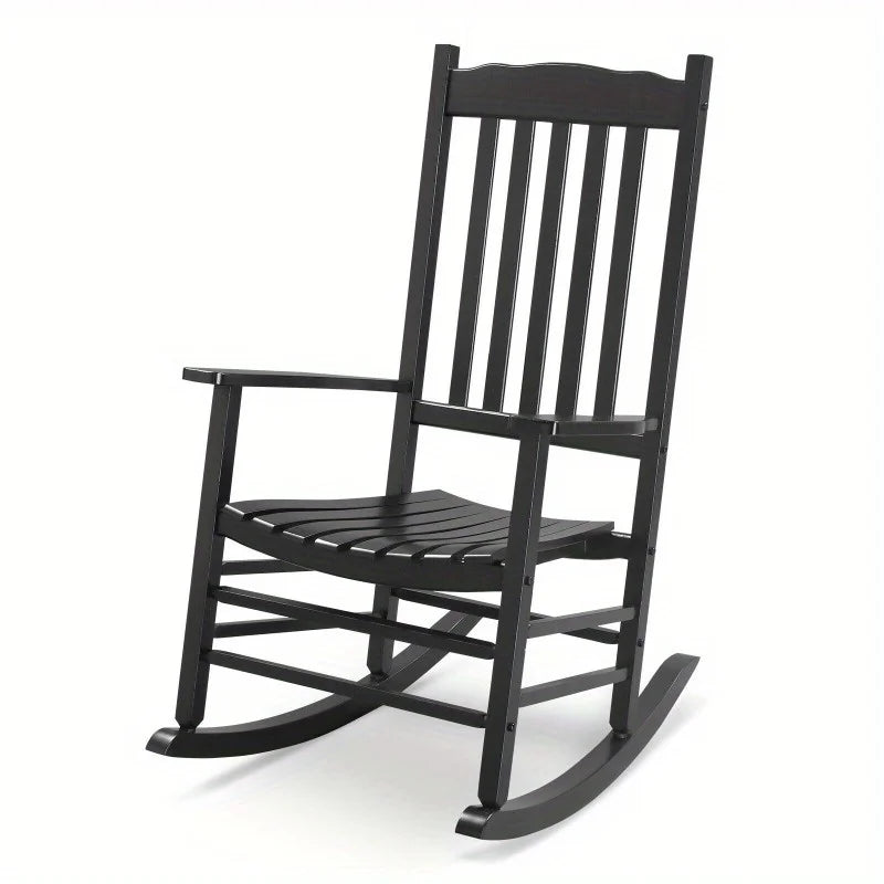 Wood Rocking Chair Porch Rocker High Back Garden Seat for Outdoor Indoor, Black