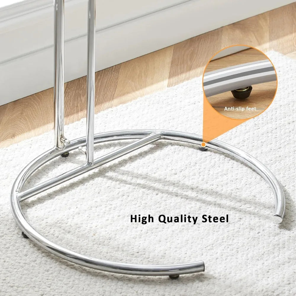 Glass End Table, Round Side Table with Handle, Height Adjustable C Shaped Sofa Table with Tempered Glass Top, Small Coffee Table
