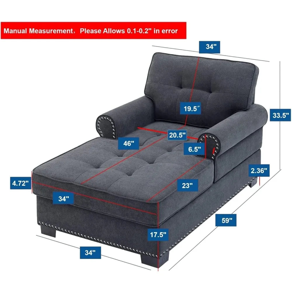 59" Chaise Lounge,Chaise Sofa Bed with Rivets,Indoor Sleeper Sofa Couch,Modern Upholstered Leisure Recliner for Bedroom