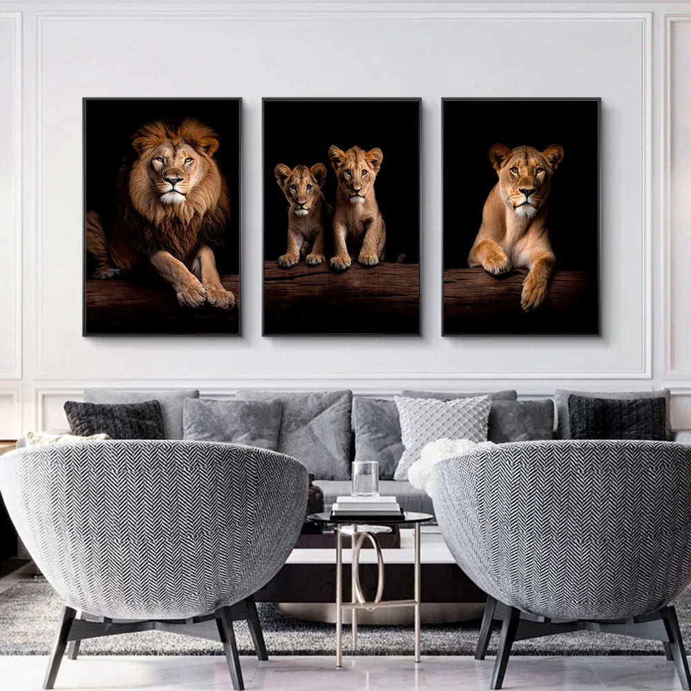 Lion Family in the Dark Canvas Art Posters and Prints African Animals Paintings on the Wall Art Pictures For Living Room Decor