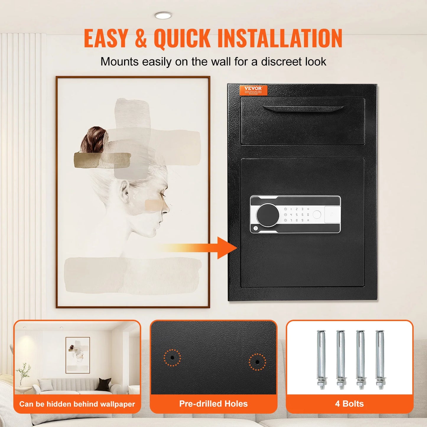 SucceBuy 1.7 Cub Depository Safe Deposit Safe Electronic Code Lock & 2 Keys Business Drop Slot Safe for Cash Mail Office Hotel