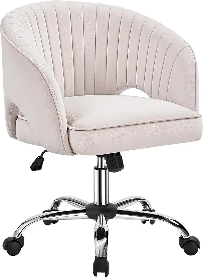 Cute Desk Chair Velvet Vanity Chair with Wheels Home Office Upholstered Modern Swivel Armchair with Tufted Barrel Back for Stud