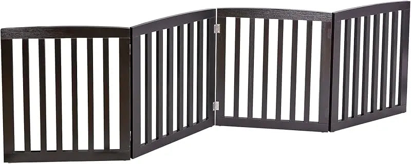 24-Inch White Wooden Pet Dog Gate - 4-Panel Foldable Freestanding Z-Shape Step-Over Fence for Entryway, Stairs & Doorway