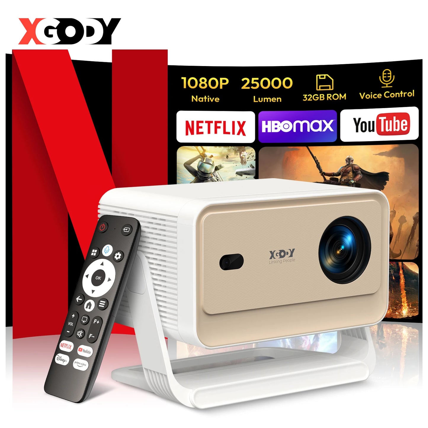 XGODY N6 Pro Netflix Officially 4K Projector Voice Control Smart Android TV Whale OS 8/32GB ROM for Outdoor Movie Home Theater