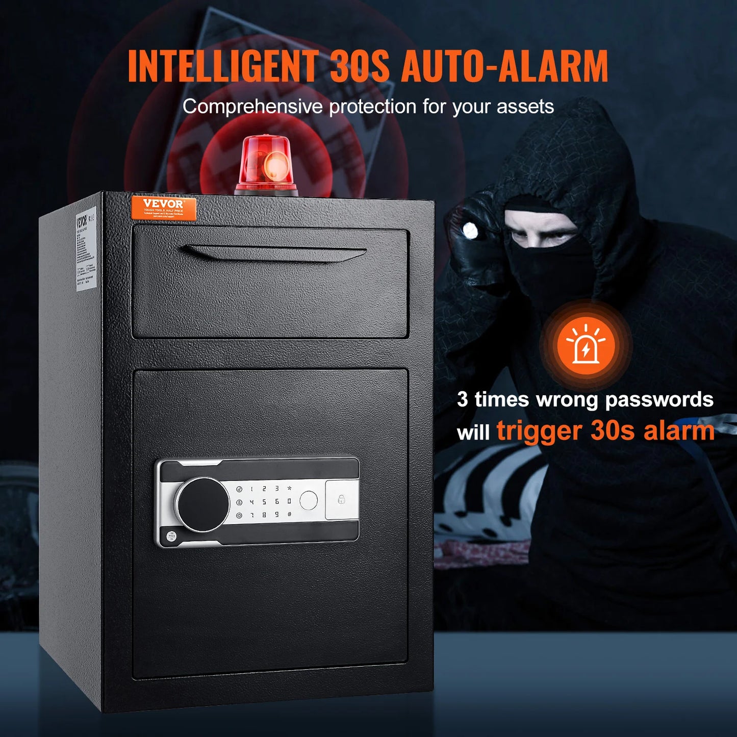 SucceBuy 1.7 Cub Depository Safe Deposit Safe Electronic Code Lock & 2 Keys Business Drop Slot Safe for Cash Mail Office Hotel