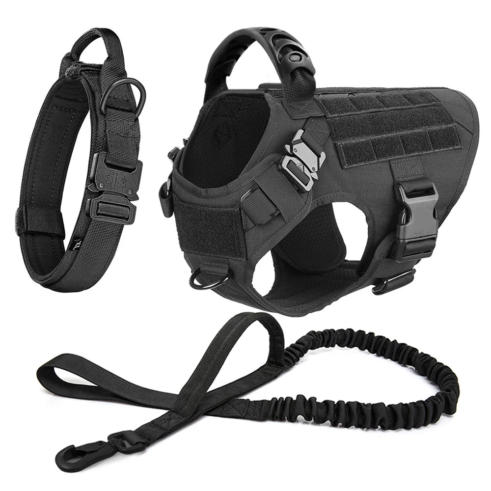 Large Dog Harness and Leash Set for German Shepherd and Malinois Training Walking Vest and Collar for Medium Large Dogs