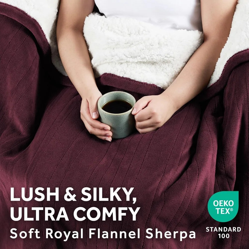 Electric Throw Royal Mink Sherpa Heated Blanket, 4 Heat Settings, 4-Hour Auto Shut-Off, Fast Heating, Luxurious and Ultra Comfy