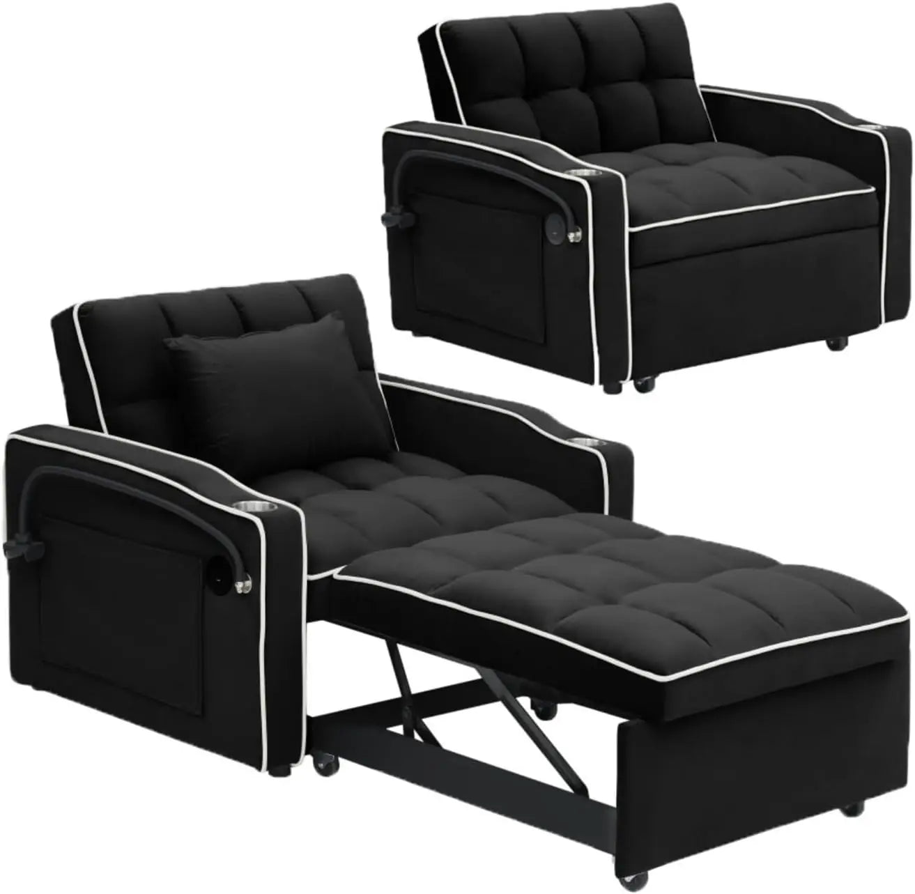 3 in 1 Modern Velvet Convertible Pull Out Sofa Bed, Upholstered Convertible Sleeper Chair Couch Bed with Adjustable Backrest