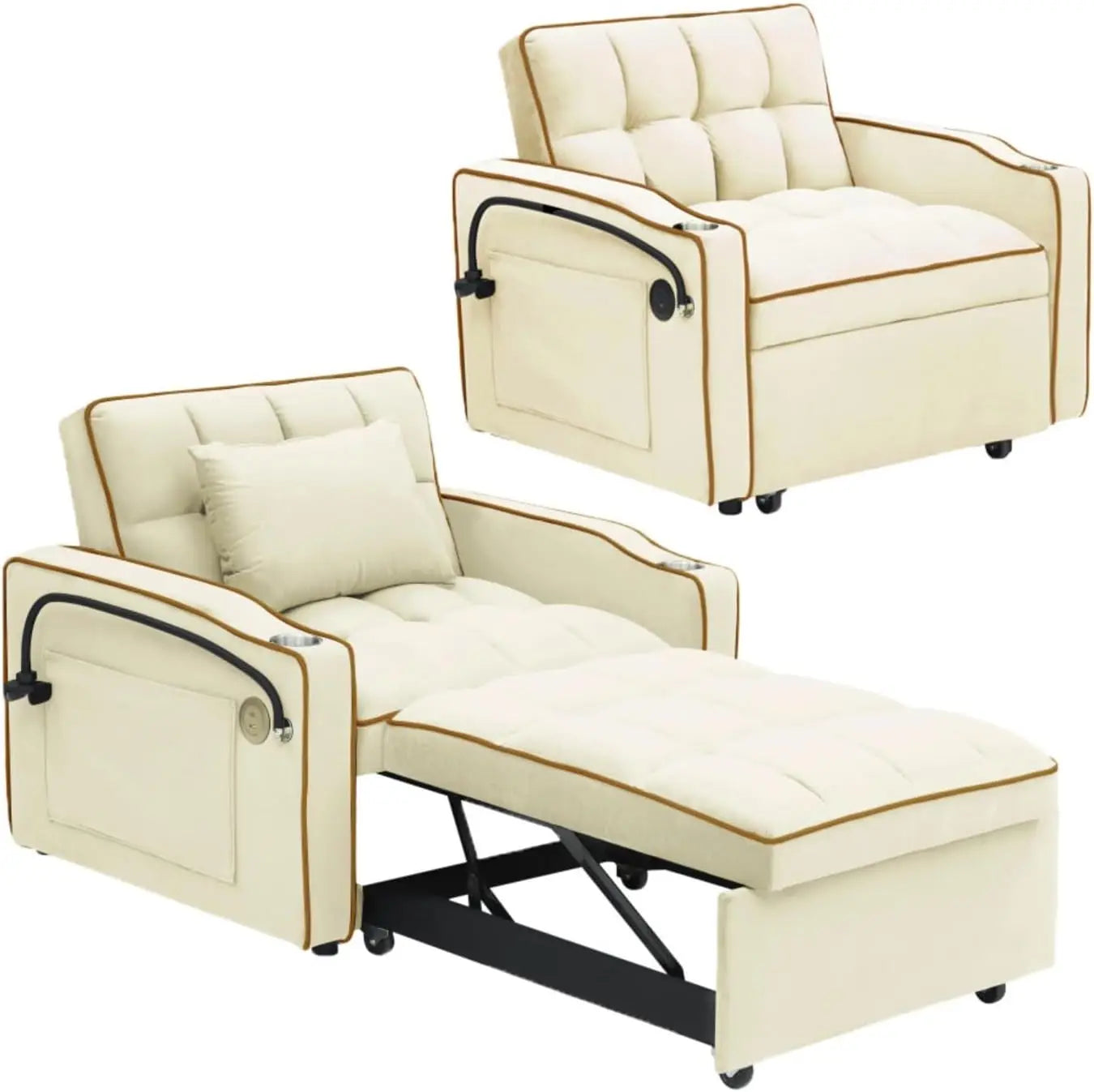 3 in 1 Modern Velvet Convertible Pull Out Sofa Bed, Upholstered Convertible Sleeper Chair Couch Bed with Adjustable Backrest