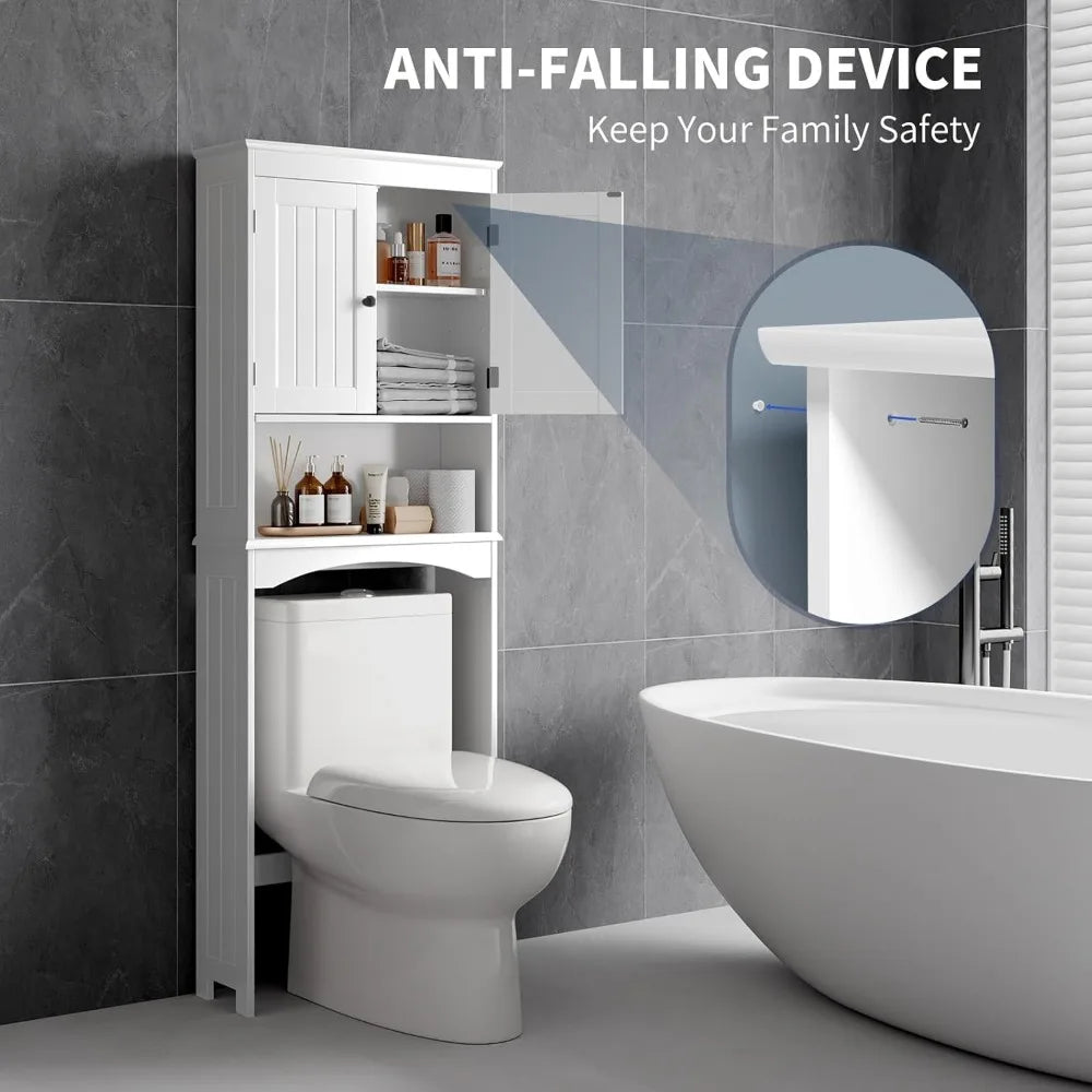 Over The Toilet Storage Cabinet with Open Shelf and Double Doors