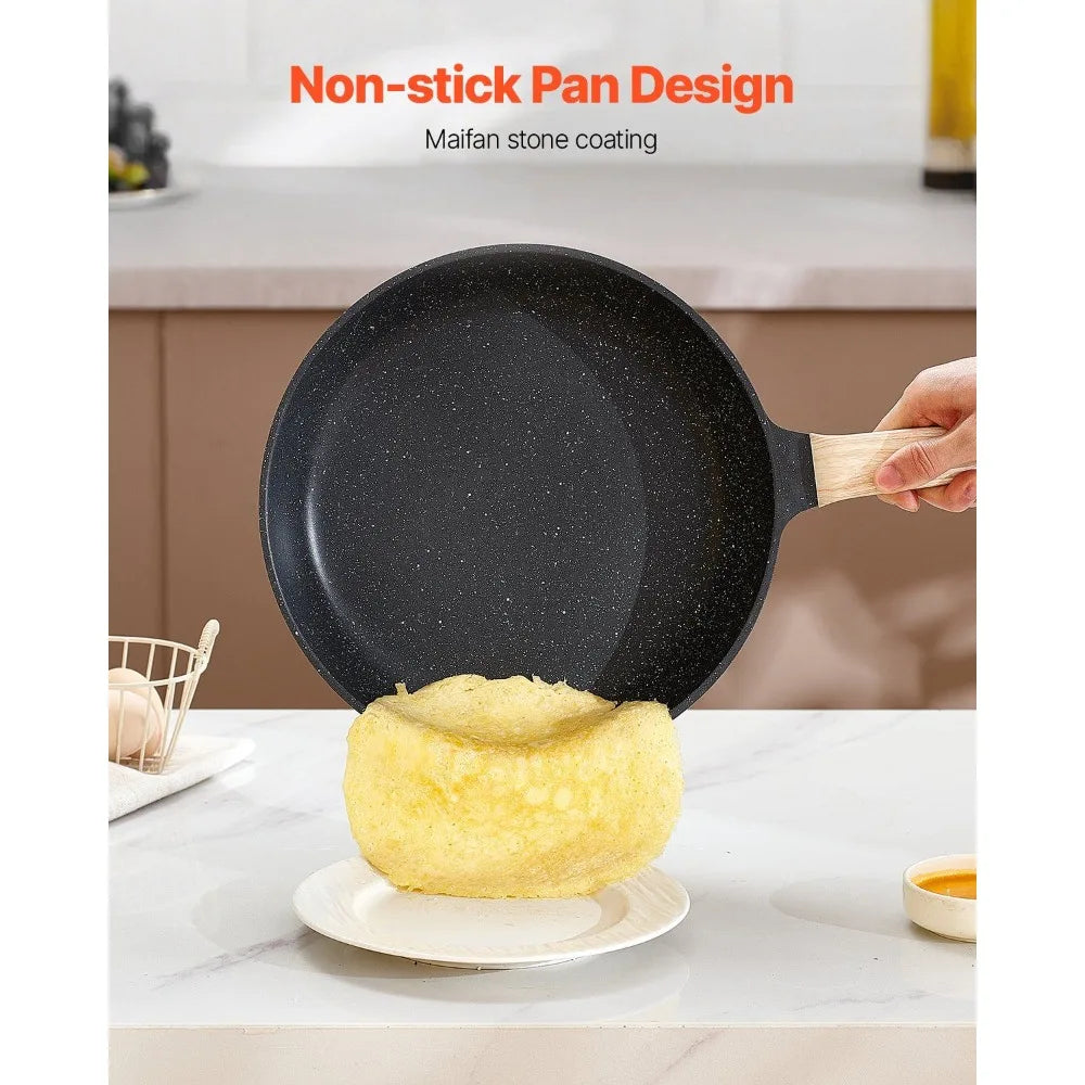 17 Piece Pots and Pans Set Granite Nonstick Kitchen Cookware Induction Black