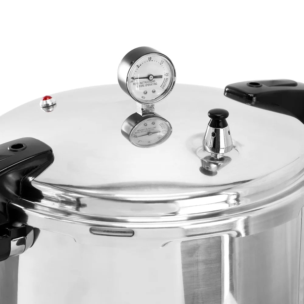 24QT Aluminum Pressure Cooker Induction Gas Stove Safe Large Capacity with Locking Lid Removable Pressure Gauge Steamer Grid