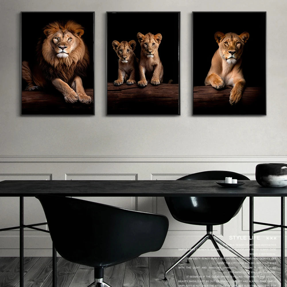 Lion Family in the Dark Canvas Art Posters and Prints African Animals Paintings on the Wall Art Pictures For Living Room Decor