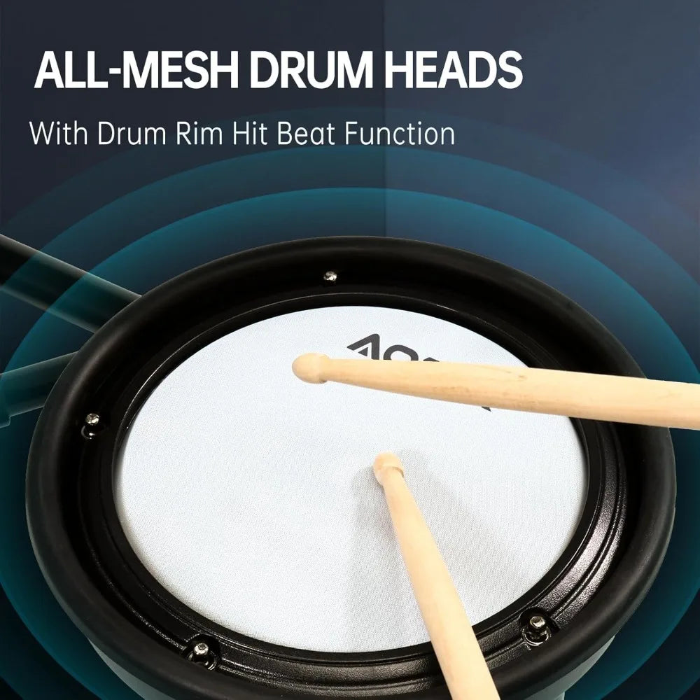 Electric Drum Set with Quiet Mesh Pads,Electronic Drum for Beginner,USB MIDI,Throne,Headphones,Sticks