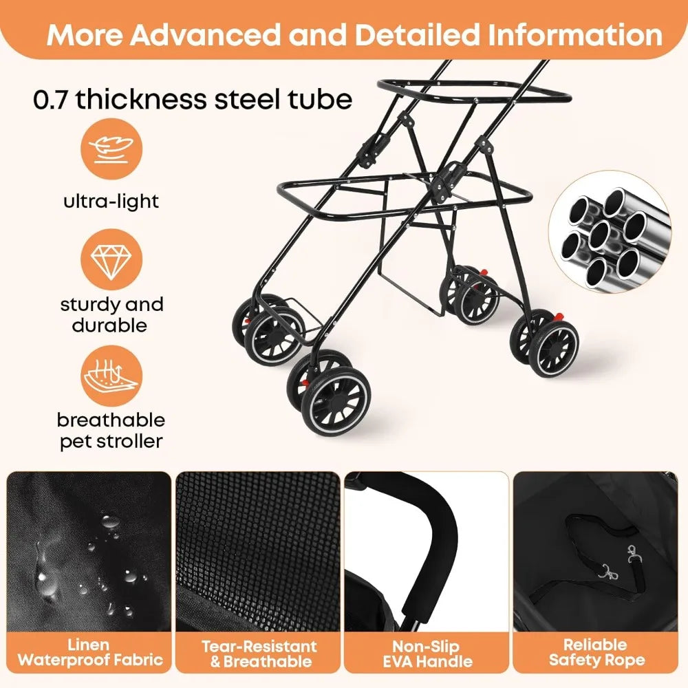 Pet Stroller for Dogs and Cats, Cat Strollers for 2 Cats, Double Dog Stroller for 2 Small Medium Dogs, 4 Lockable Wheels/Lightwe