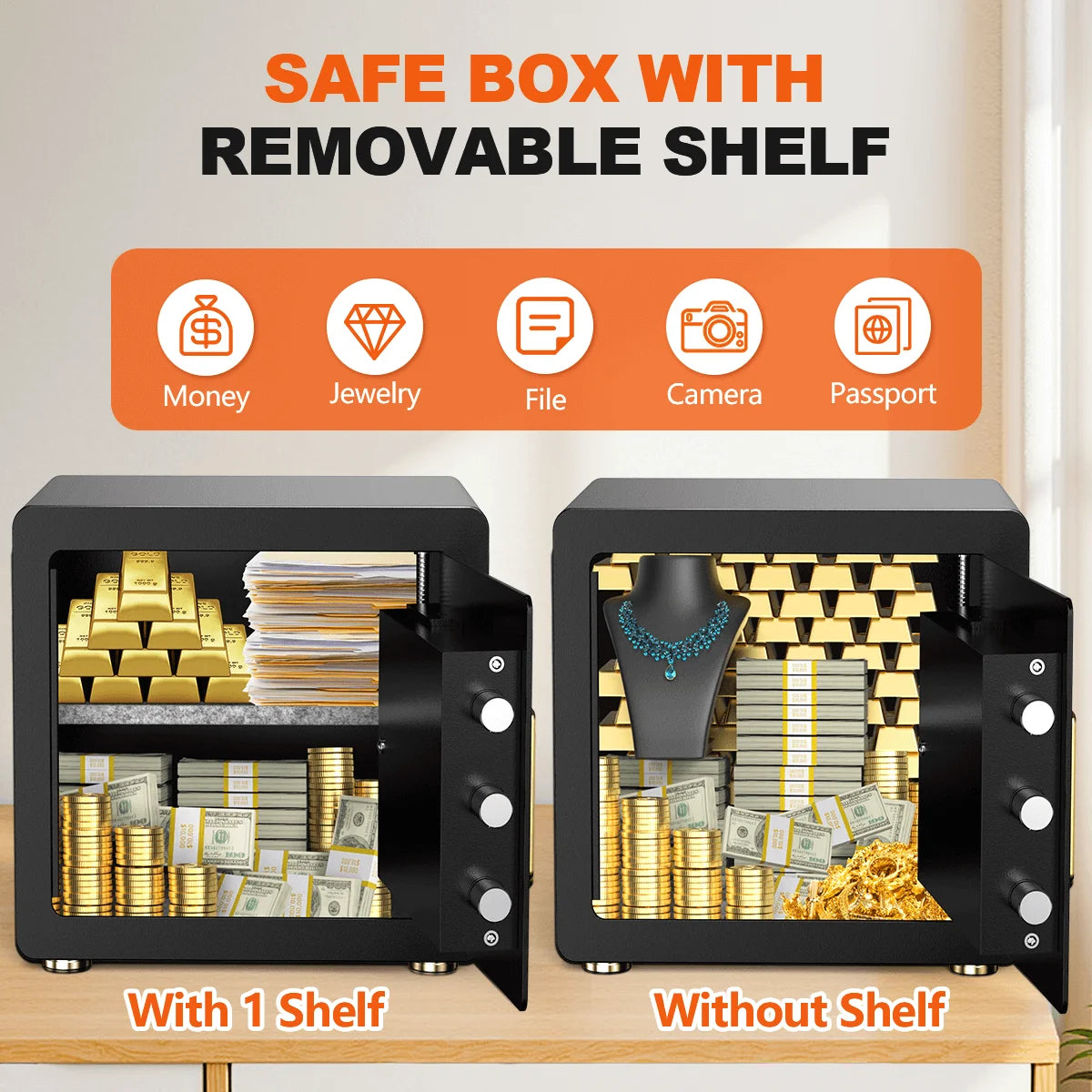 BESAFETY 2.5 to 4.5 Cuft Safe Box, Digital Keypad Home Security Safe With Fireproof Waterproof Bag & Adjustable Shelf