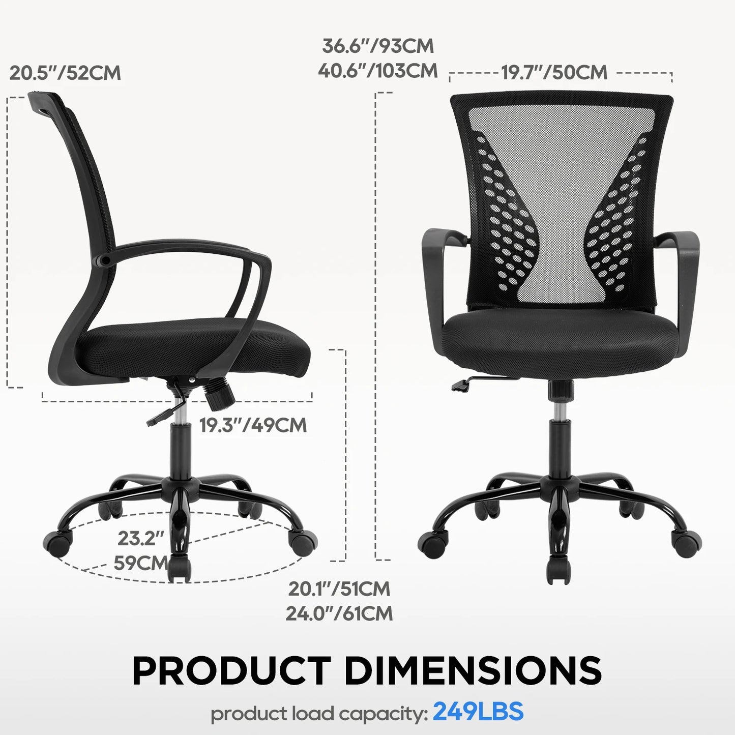 Office Chair Mesh Chair Ergonomic Computer Desk Chair Mid Back Swivel Lumbar Support with Armrest