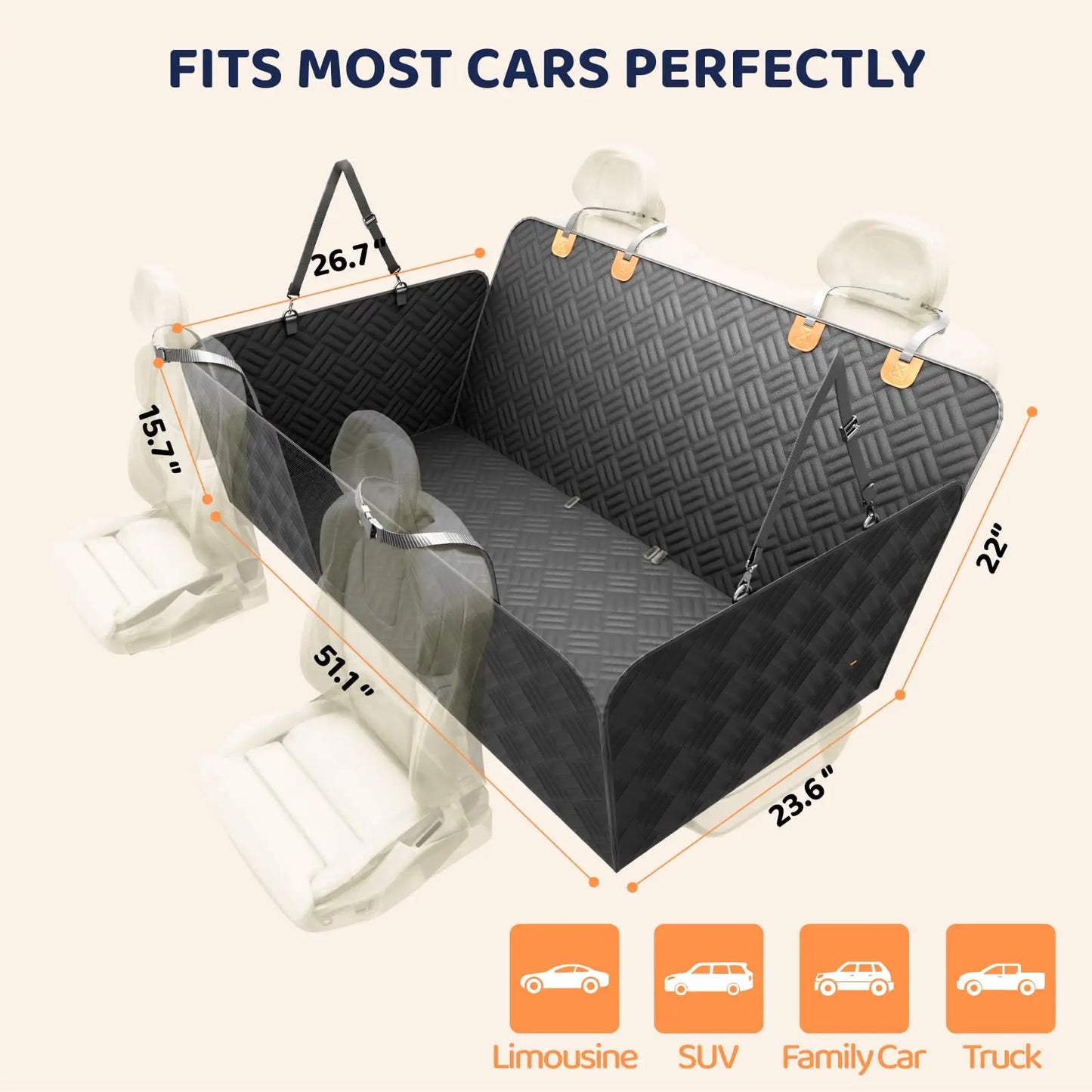 Car Rear Seat Dog Seat Cover, Hard Bottom Rear Seat Extender, Load-Bearing 400 Pounds, 600D Heavy-Duty Anti-Scratch Washable Dog Hammock for Cars and Suvs