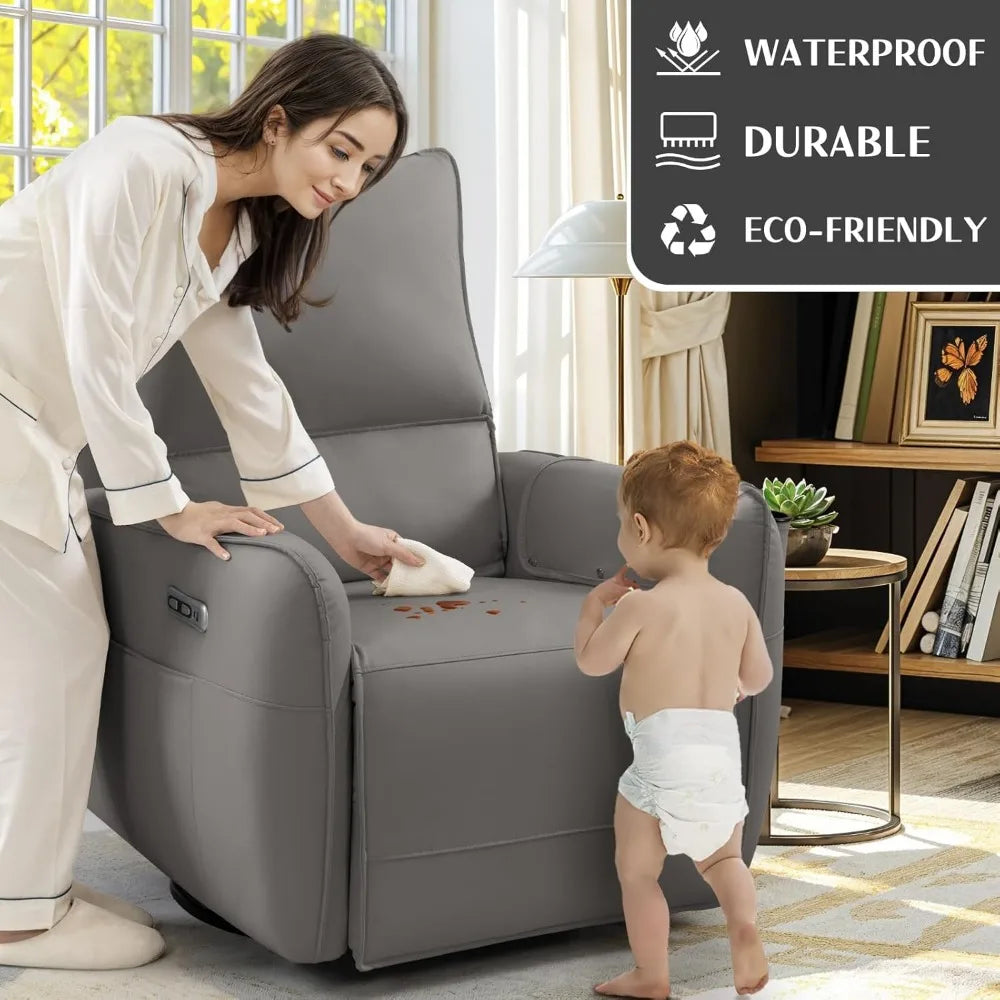 Power Recliner Gliders for Nursery, Electric Swivel Rocker Recliner Chair, Comfy Upholstered Living Room Reclining Rocking Chair