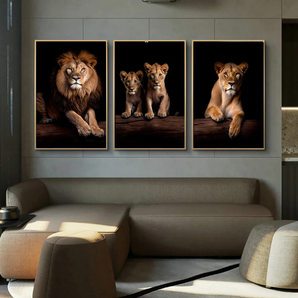 Lion Family in the Dark Canvas Art Posters and Prints African Animals Paintings on the Wall Art Pictures For Living Room Decor