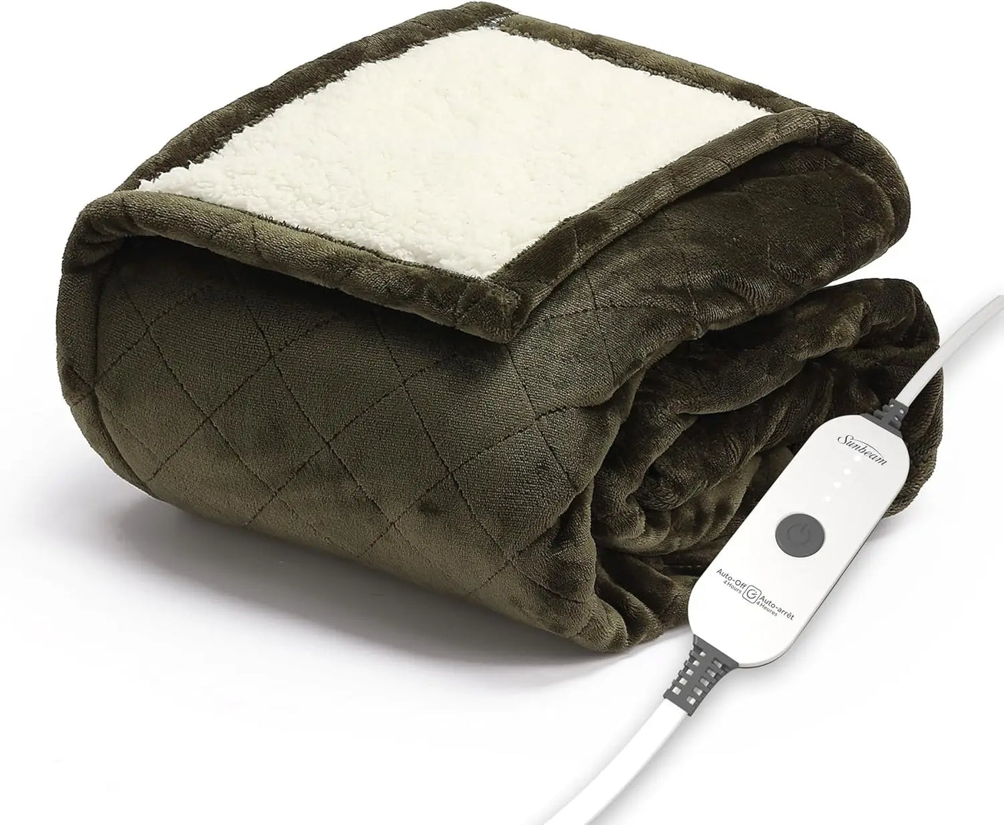 Electric Throw Royal Mink Sherpa Heated Blanket, 4 Heat Settings, 4-Hour Auto Shut-Off, Fast Heating, Luxurious and Ultra Comfy
