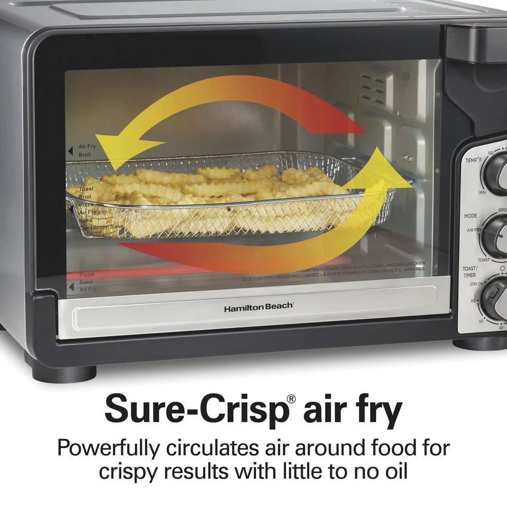 Easy View XL Toaster Oven 5-in-1 Air Fryer Convection Bake Broil Toast 1750W Large Capacity with Mesh Basket and Timer
