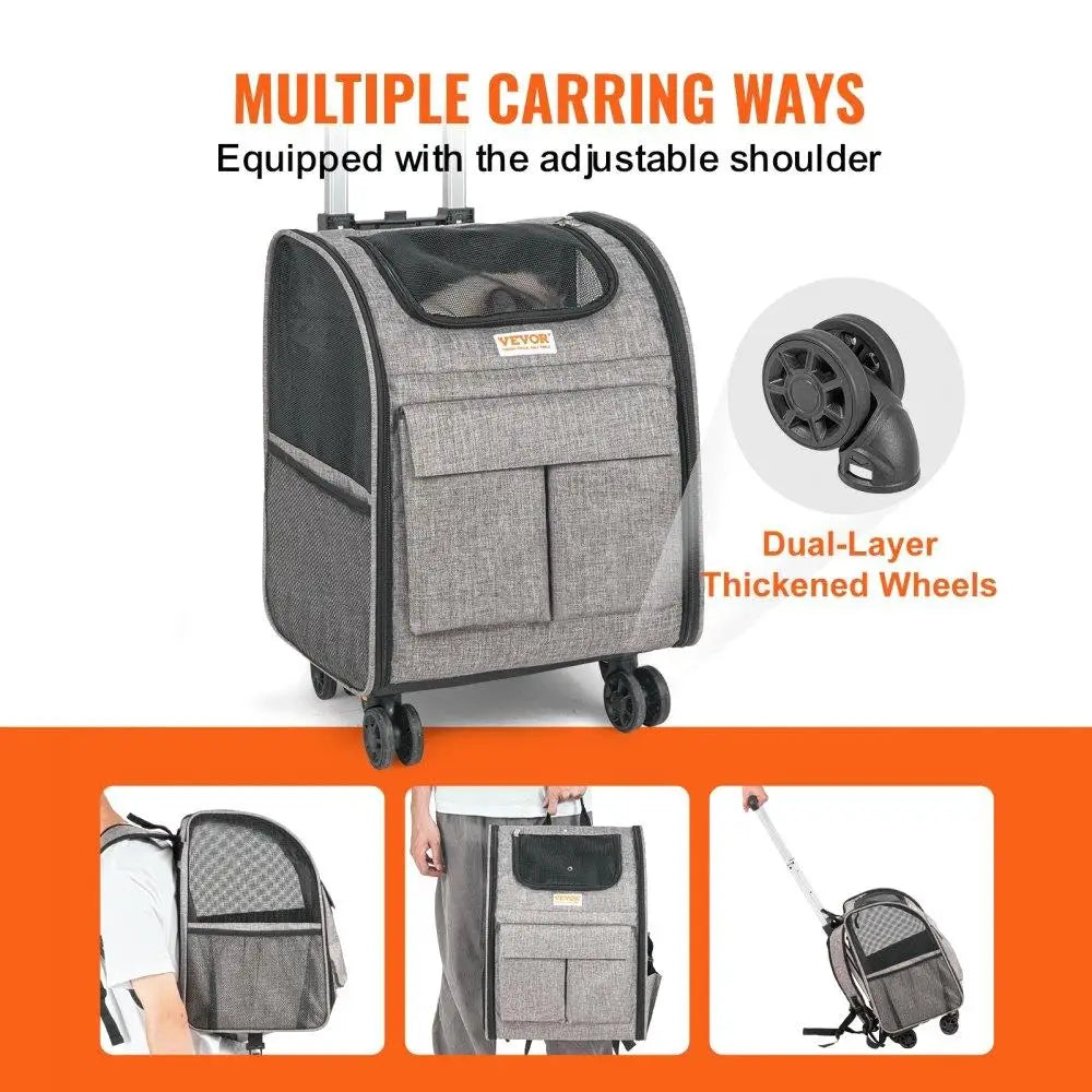 Soft Sided Rolling Pet Backpack with Removable Wheels for small Dogs and Medium Cats Upgraded Wheels Airline Approved