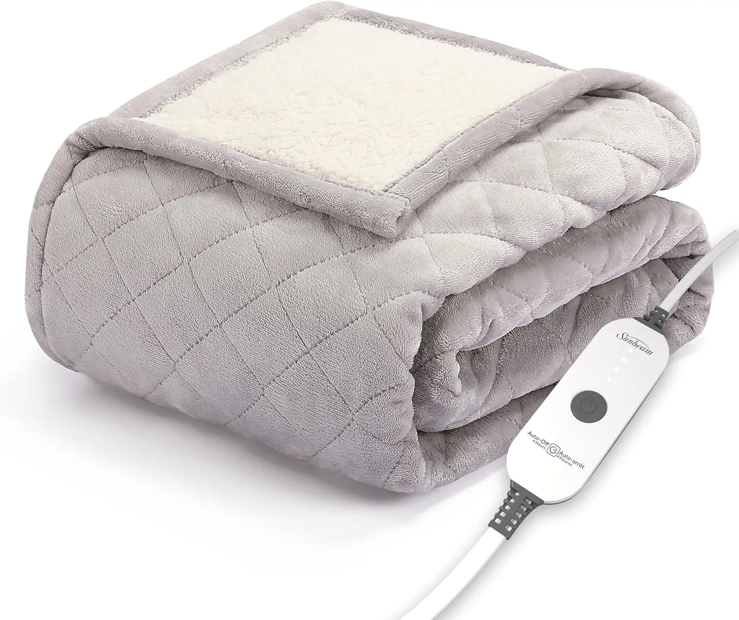 Electric Throw Royal Mink Sherpa Heated Blanket, 4 Heat Settings, 4-Hour Auto Shut-Off, Fast Heating, Luxurious and Ultra Comfy