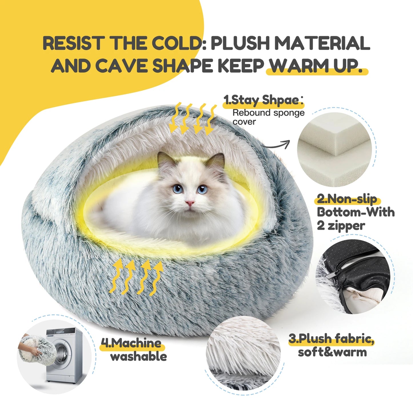 25'' Pet Cat Dog Lovely Cat Beds Nest Soft Comfortable Semi-enclosed Cat Nest Kennel indoor Pet house Supplies for Pet to Rest