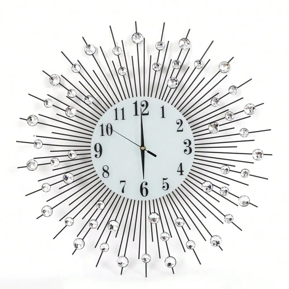 Sun Design Crushed Diamond Crystal Wall Clock 60x60cm Home Decor Large Modern