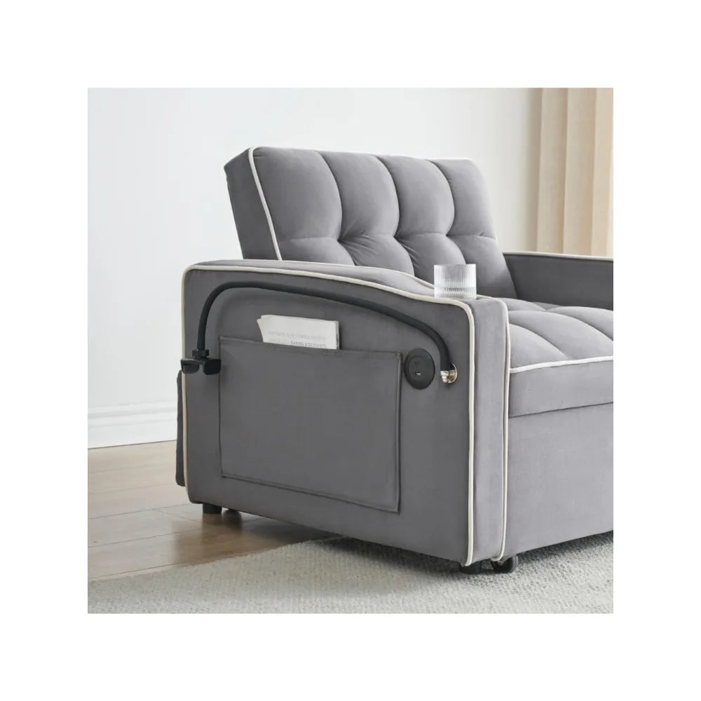 3 in 1 Modern Velvet Convertible Pull Out Sofa Bed, Upholstered Convertible Sleeper Chair Couch Bed with Adjustable Backrest