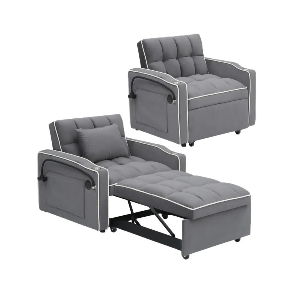 3 in 1 Modern Velvet Convertible Pull Out Sofa Bed, Upholstered Convertible Sleeper Chair Couch Bed with Adjustable Backrest