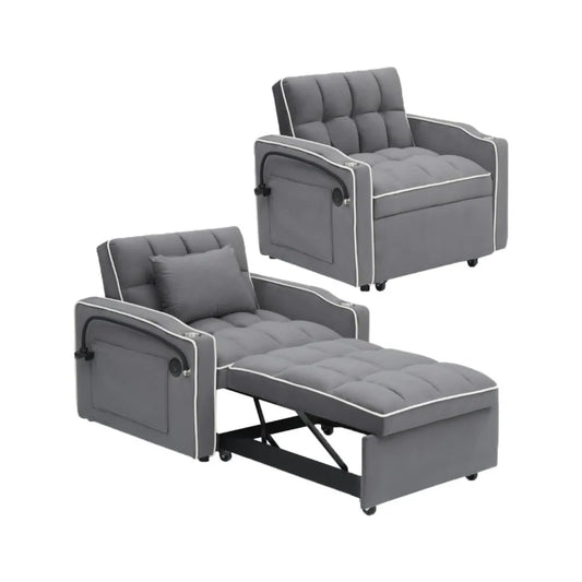 3 in 1 Modern Velvet Convertible Pull Out Sofa Bed, Upholstered Convertible Sleeper Chair Couch Bed with Adjustable Backrest