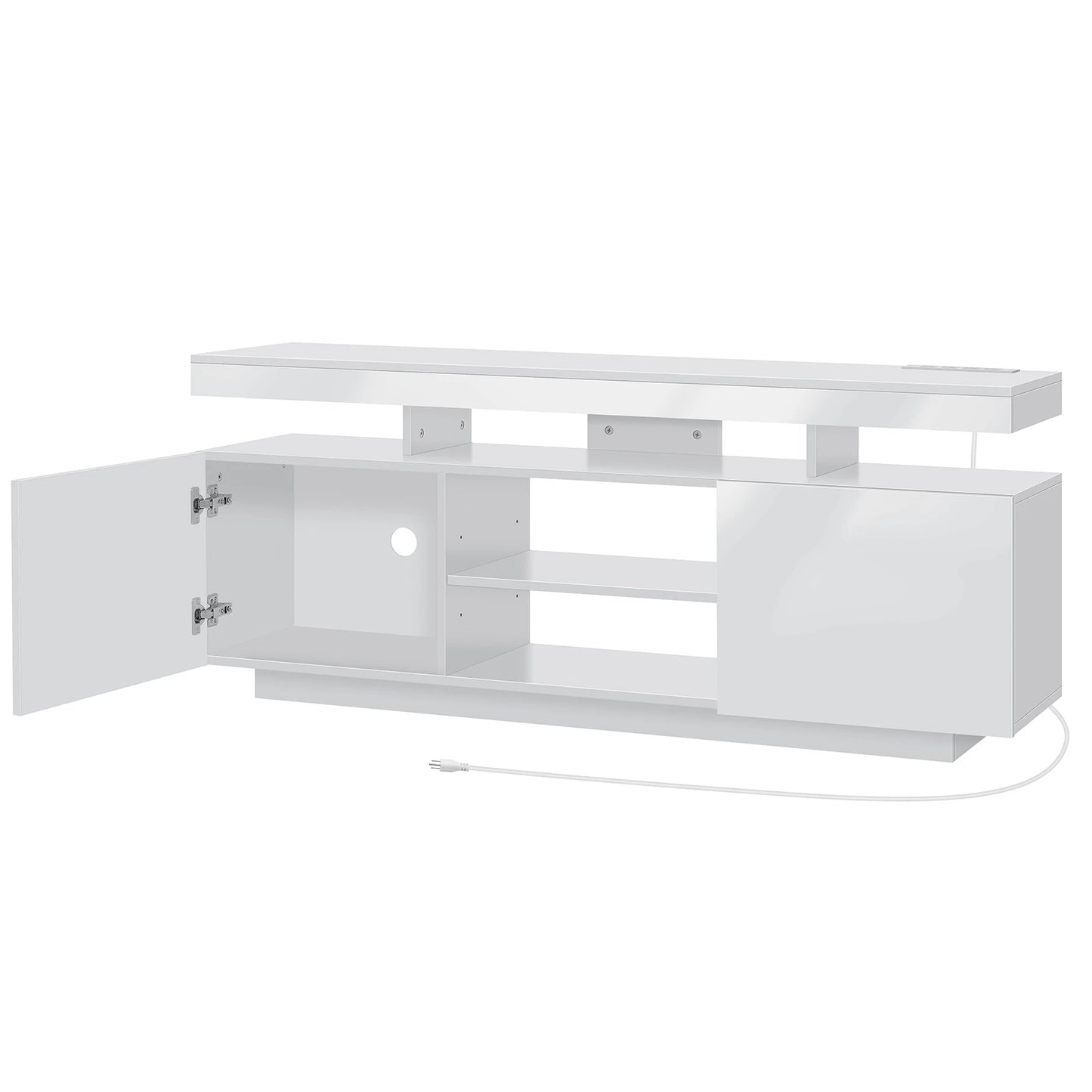 Modern LED TV Stand for 65/60/55 inch TV with Power Outlets, Gaming TV Consoles with Storage Entertainment Center with LED Light