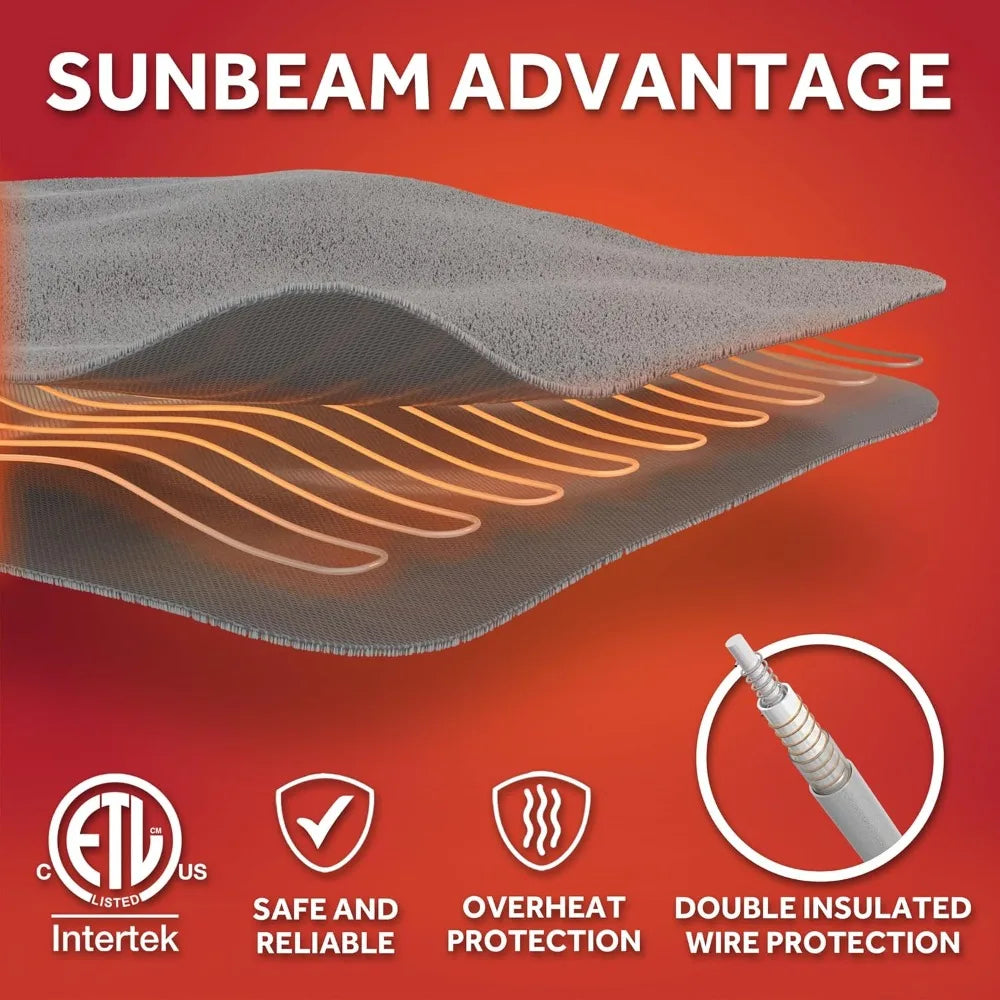 Electric Throw Royal Mink Sherpa Heated Blanket, 4 Heat Settings, 4-Hour Auto Shut-Off, Fast Heating, Luxurious and Ultra Comfy