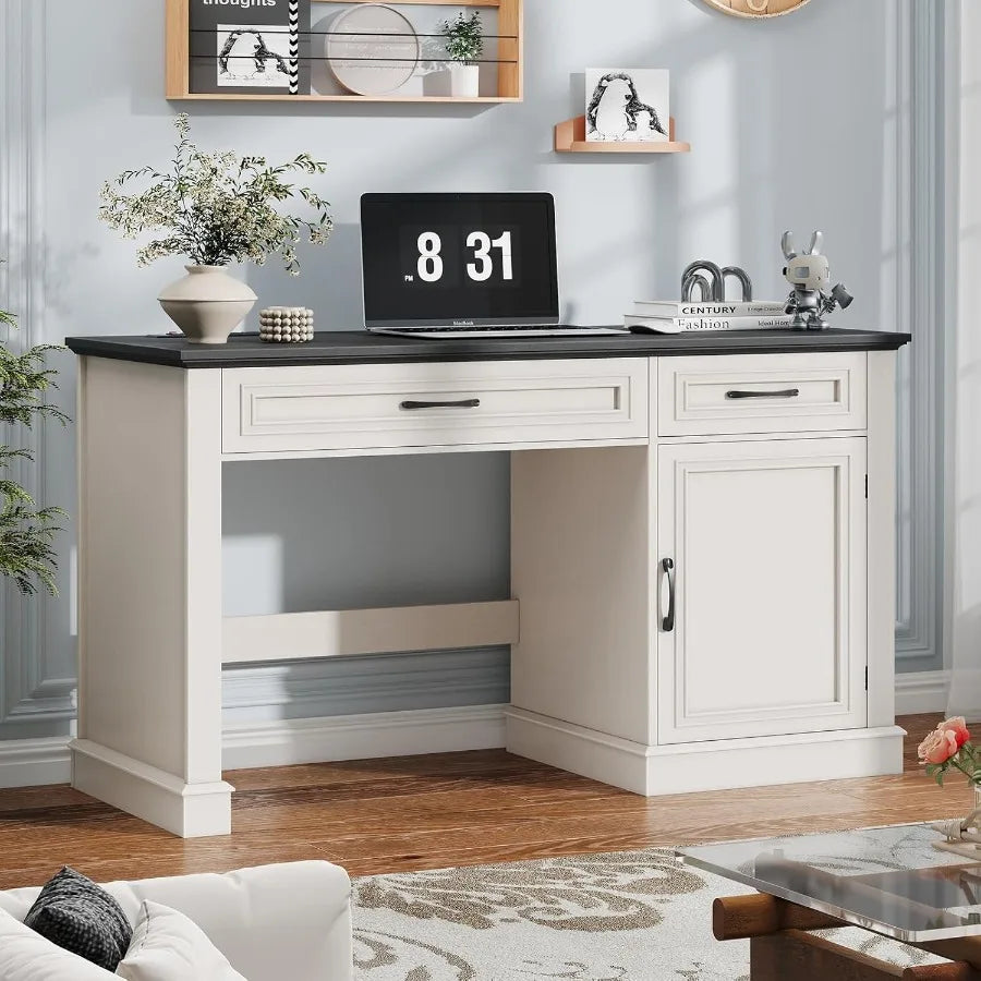 Farmhouse 47 Executive Desk with Drawers and Storage Cabinet for Home Office and Study Workstation Includes Built-in Charging S