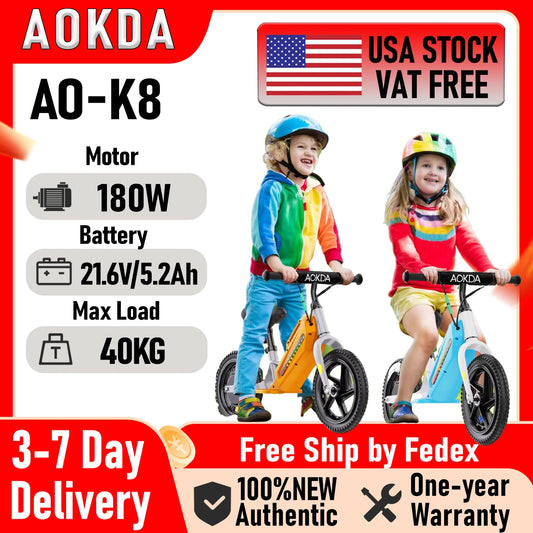 Kids Electric Balance Bike AOKDA K8 180W Children Toy 3 Speed 12Km/h Max Load 40KG Bicycle for Children 2 - 12 Age Children