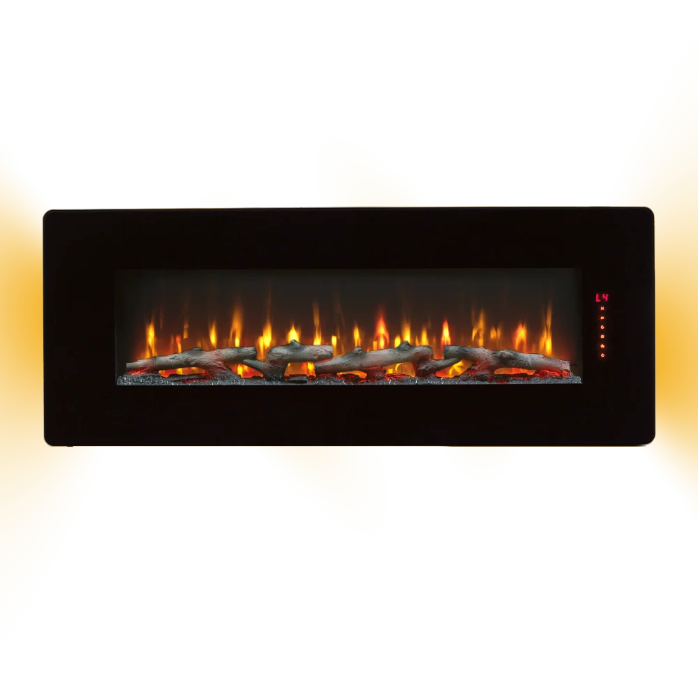 48 inch Curved Front Wall Mounted Electric Fireplace with remote and multi color flame & emberbed
