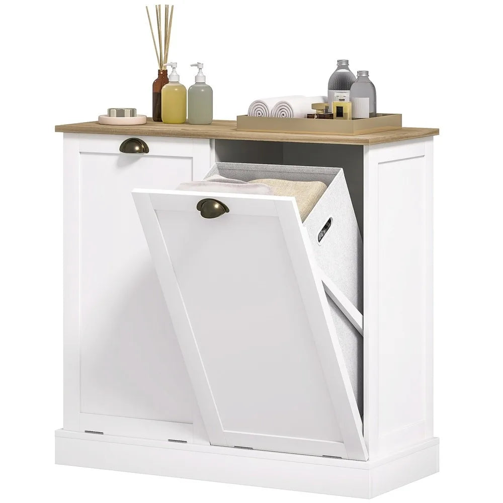 Laundry Hamper Cabinet, Tilt out Bathroom Storage Cabinet, White