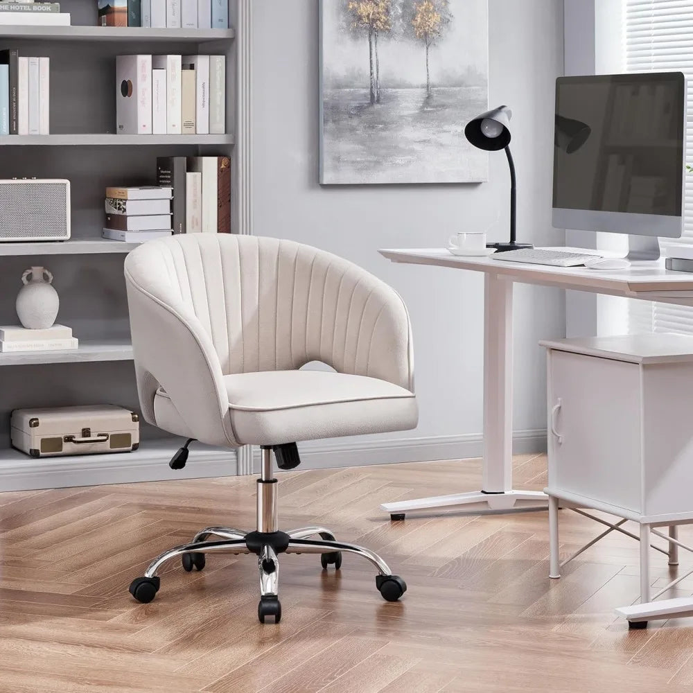 Cute Desk Chair Velvet Vanity Chair with Wheels Home Office Upholstered Modern Swivel Armchair with Tufted Barrel Back for Stud