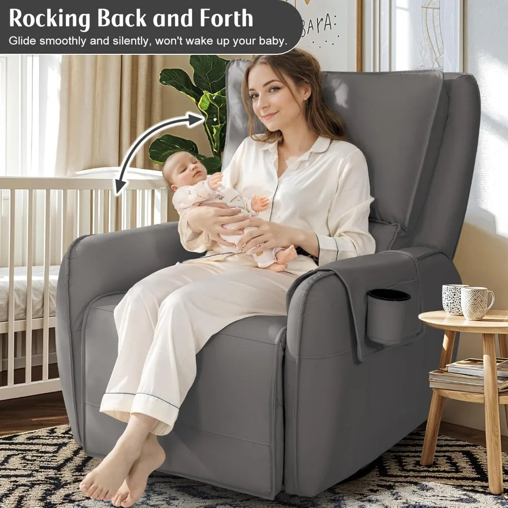 Power Recliner Gliders for Nursery, Electric Swivel Rocker Recliner Chair, Comfy Upholstered Living Room Reclining Rocking Chair