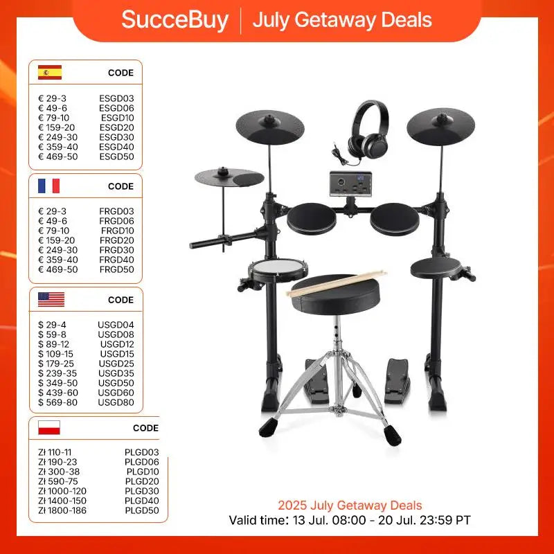 SucceBuy Electric Drum Set 15 Drum Kits& 150 Sounds Electronic Drum Kit 6.5-8in Quiet Mesh Snare Electric Drum Set for Beginners