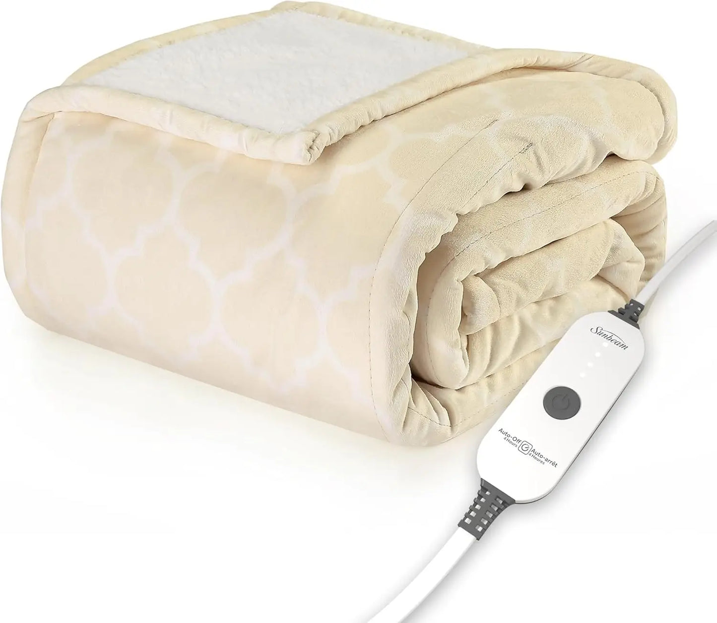 Electric Throw Royal Mink Sherpa Heated Blanket, 4 Heat Settings, 4-Hour Auto Shut-Off, Fast Heating, Luxurious and Ultra Comfy