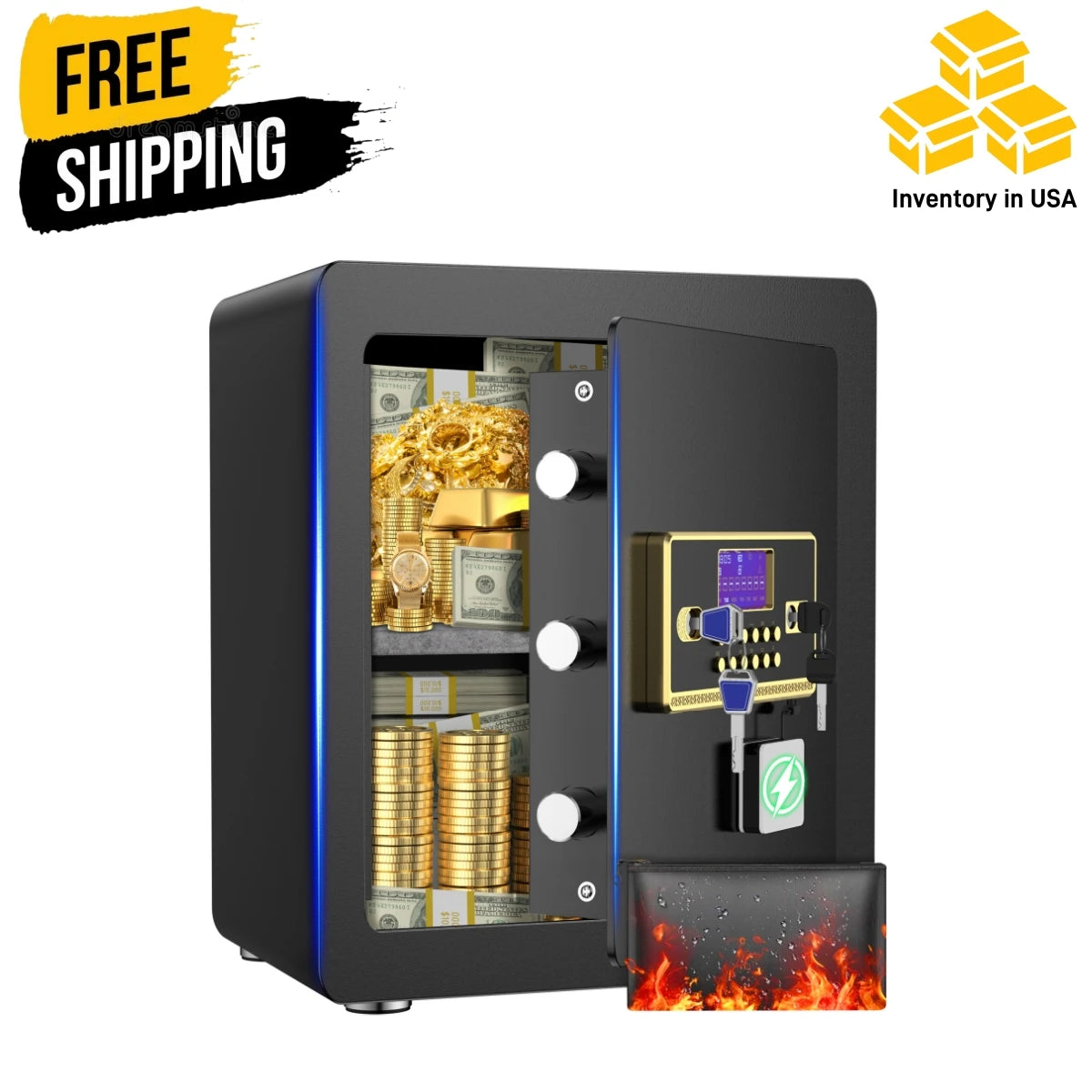 BESAFETY 2.0 to 5.3 Cuft Safe Box, Digital Keypad Home Security Safe With Fireproof Waterproof Bag & Adjustable Shelf