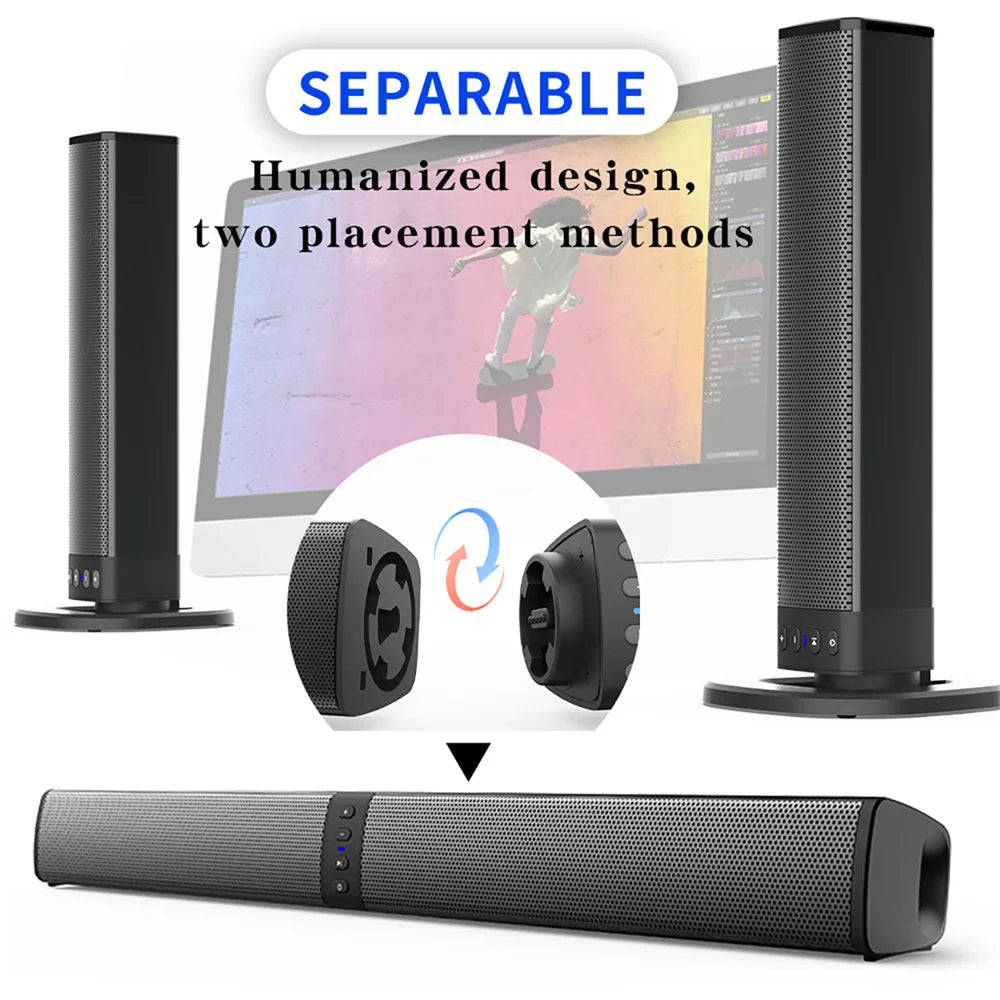 Wireless Bluetooth TV Sound Bar 2 Speaker System Home Theater Subwoofer Portable Loud Rechargeable 2 IN1 Speaker
