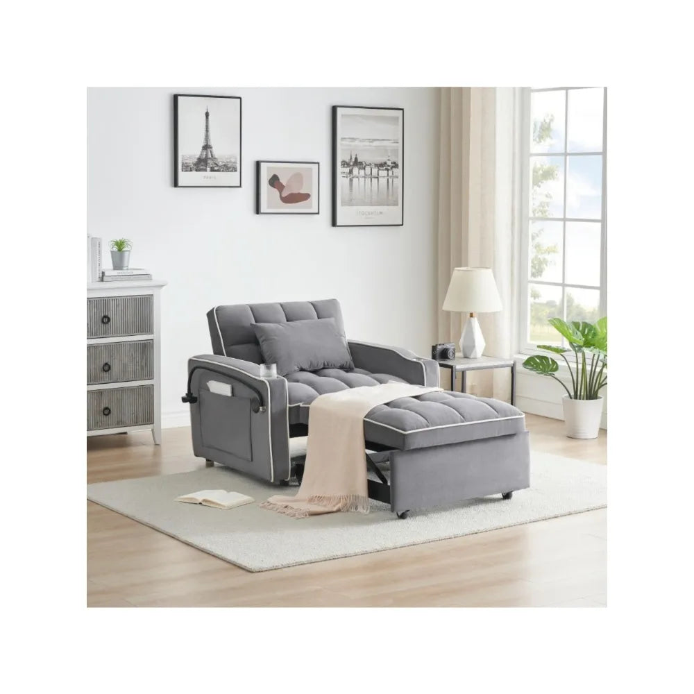 3 in 1 Modern Velvet Convertible Pull Out Sofa Bed, Upholstered Convertible Sleeper Chair Couch Bed with Adjustable Backrest