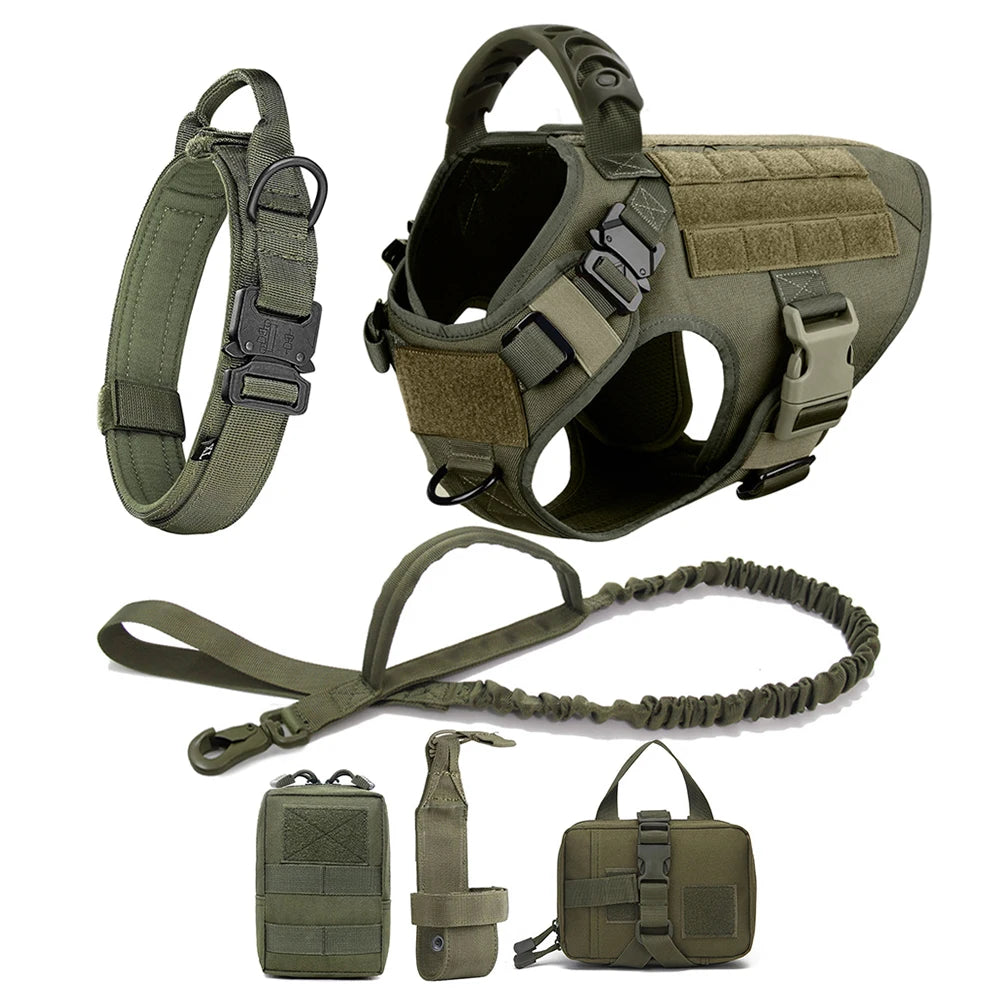 Large Dog Harness and Leash Set for German Shepherd and Malinois Training Walking Vest and Collar for Medium Large Dogs