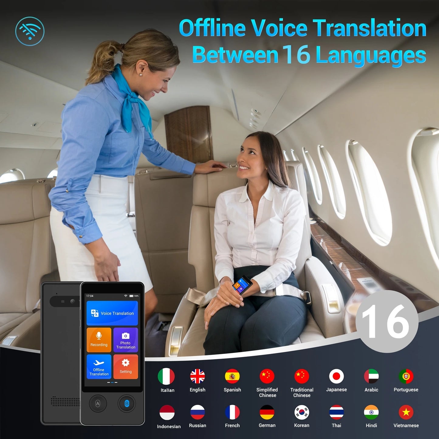 Wooask-W12 Voice Translator -144 Languages, Real Time Translation Device,16 Offline Packs, No WIFI Needed, Travel/Business Tool