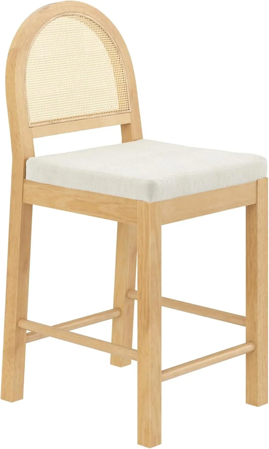 Bar Stool ,Upholstered Rattan in Oak Finish Frame,Counter Height Stools w/ Natural Rattan Woven Back For Kitchen Island